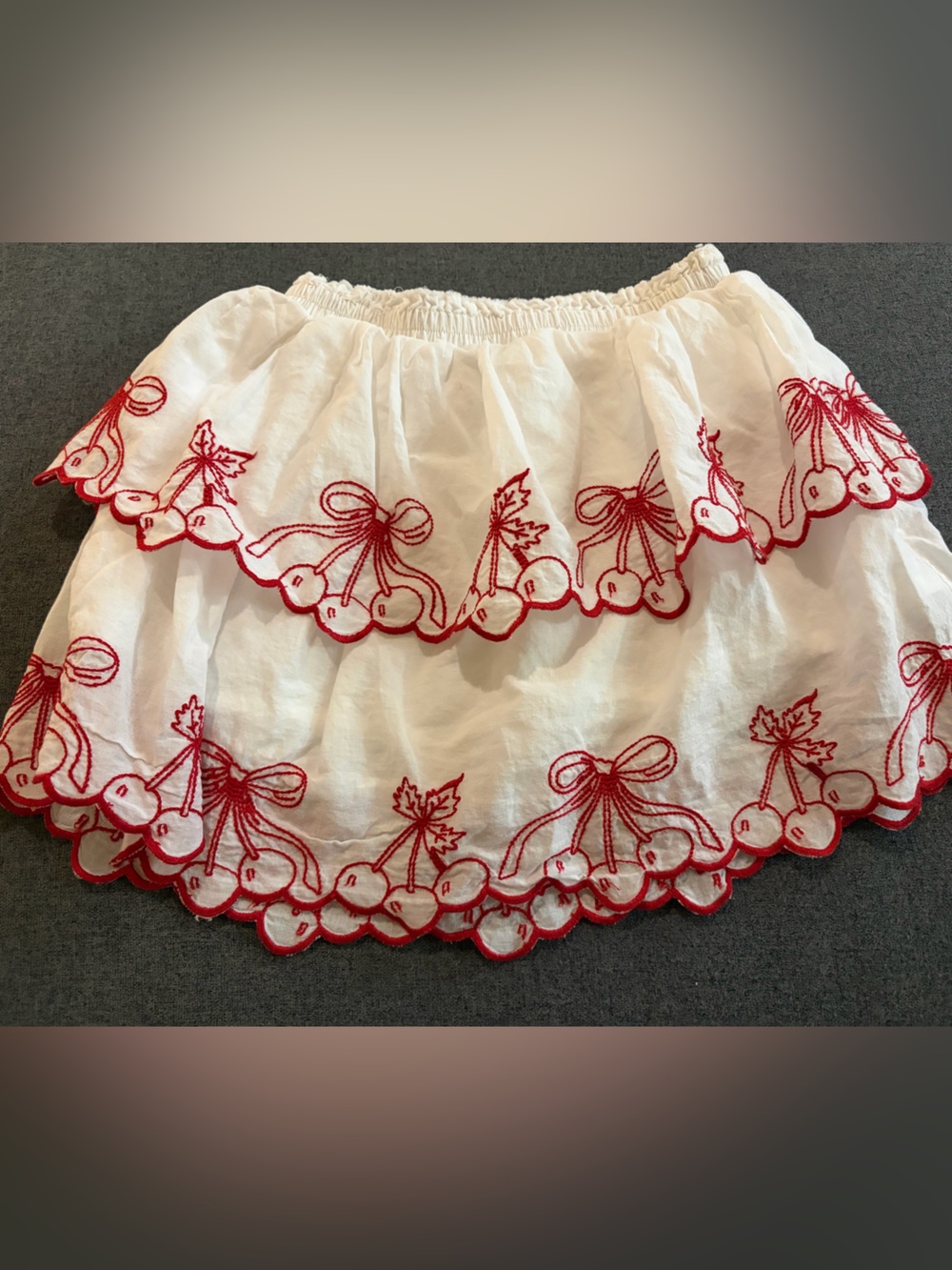 Loveshackfancy Tiered Embroidered Cherry Skirt